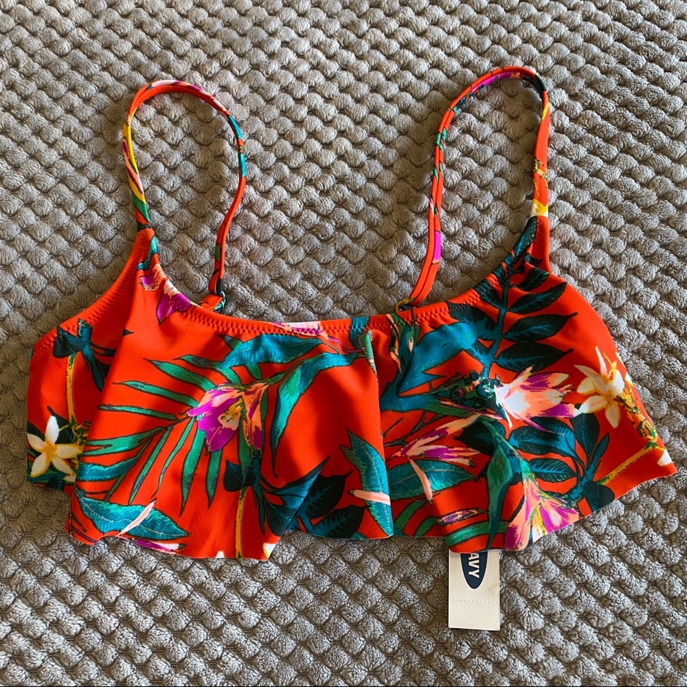 Old Navy Ruffle Floral Bikini Top - Blood Orange